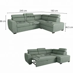 Ecksofa mit Bettfunktion und Bettkasten salbei Webstoff B/H/T: ca. 245x184x87 cm