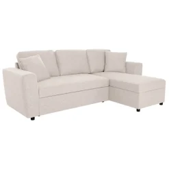 Ecksofa mit Bettfunktion und Bettkasten beige Webstoff B/H/T: ca. 234x86x144 cm
