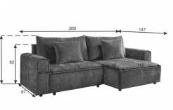 Ecksofa mit Bettfunktion und Bettkasten dunkelgrau Microfaser B/T: ca. 269x147 cm