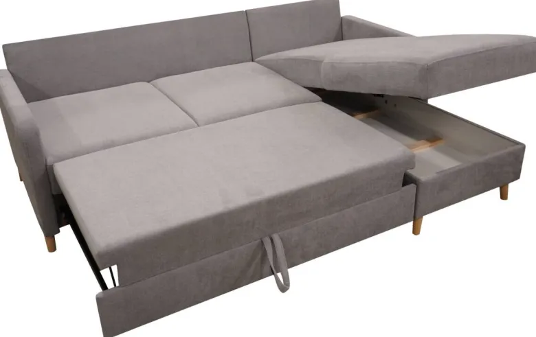 Ecksofa mit Bettfunktion und Bettkasten grau Webstoff B/H/T: ca. 217x93x159 cm