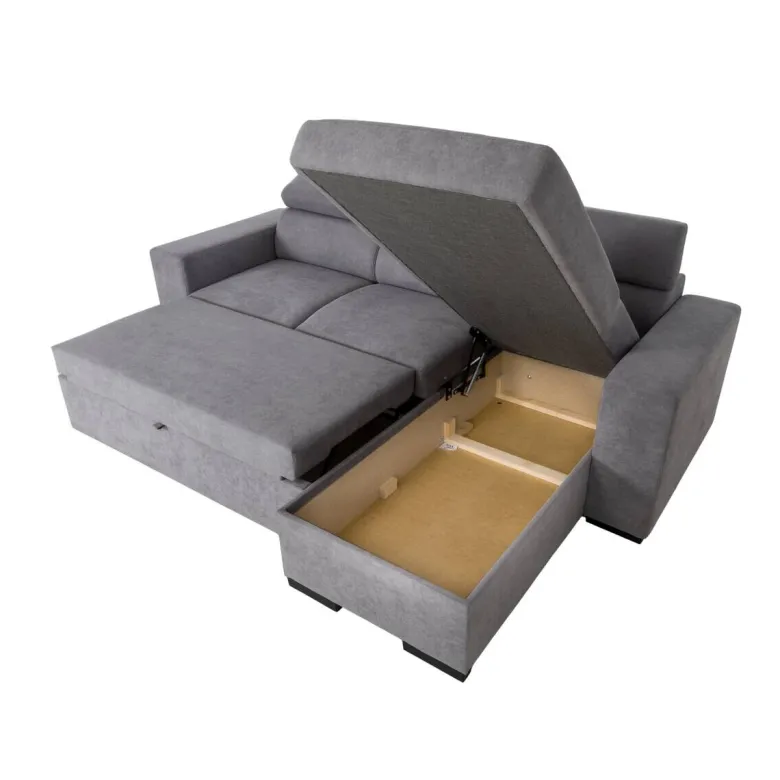 Ecksofa mit Bettfunktion und Bettkasten hellgrau Webstoff B/H/T: ca. 237x88x167 cm