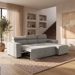 Ecksofa mit Bettfunktion und Bettkasten hellgrau Webstoff B/H/T: ca. 237x88x167 cm