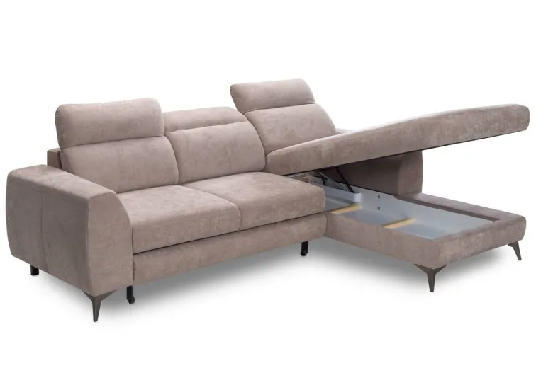 Ecksofa mit Bettfunktion und Bettkasten beige Microfaser B/T: ca. 264x191 cm