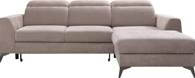 Ecksofa mit Bettfunktion und Bettkasten beige Microfaser B/T: ca. 264x191 cm