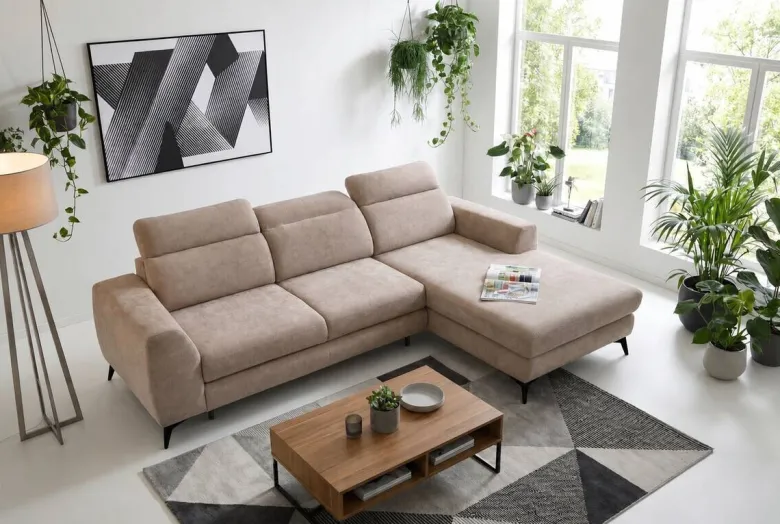 Ecksofa mit Bettfunktion und Bettkasten beige Microfaser B/T: ca. 264x191 cm