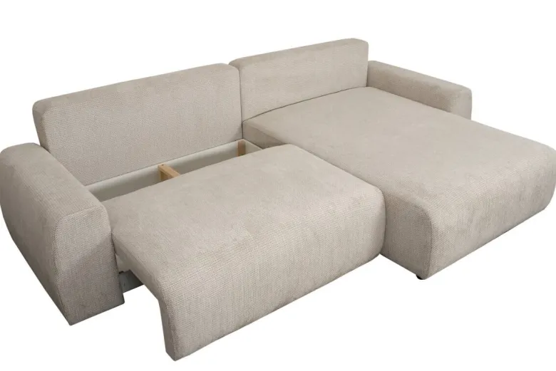 Ecksofa mit Bettfunktion und Bettkasten beige Microfaser B/H/T: ca. 293x88x172 cm