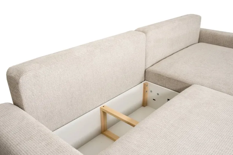 Ecksofa mit Bettfunktion und Bettkasten beige Microfaser B/H/T: ca. 293x88x172 cm