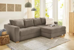 Ecksofa mit Bettfunktion und Bettkasten taupe Velourstoff B/H/T: ca. 288x86x186 cm
