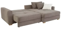 Ecksofa mit Bettfunktion und Bettkasten taupe Velourstoff B/H/T: ca. 288x86x186 cm