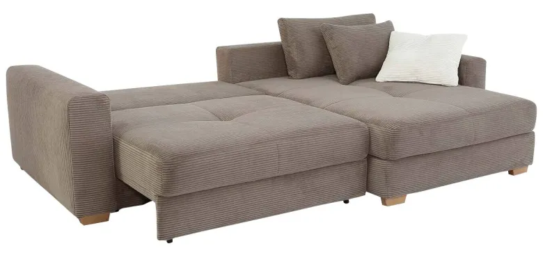 Ecksofa mit Bettfunktion und Bettkasten taupe Velourstoff B/H/T: ca. 288x86x186 cm