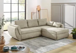 Ecksofa mit Bettfunktion und Bettkasten Greige Microfaser B/H/T: ca. 272x88x200 cm
