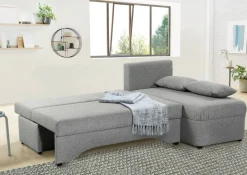 Ecksofa mit Bettfunktion und Bettkasten hellgrau Feinstruktur B/H/T: ca. 191x70x142 cm