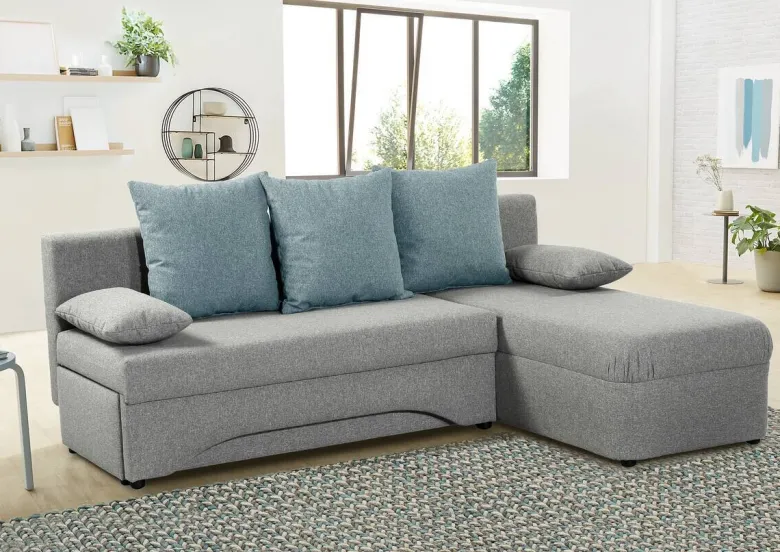 Ecksofa mit Bettfunktion und Bettkasten hellgrau Feinstruktur B/H/T: ca. 191x70x142 cm