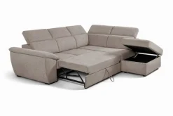 Ecksofa mit Bettfunktion und Bettkasten Greige Flachgewebe B/H/T: ca. 280x108x235 cm