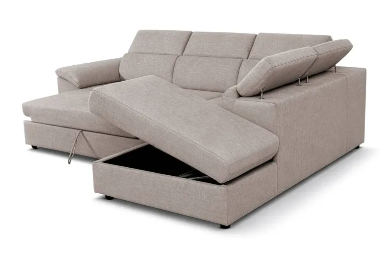 Ecksofa mit Bettfunktion und Bettkasten Greige Flachgewebe B/H/T: ca. 280x108x235 cm