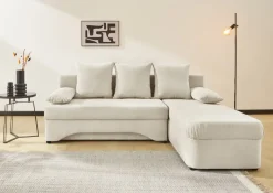 Ecksofa mit Bettfunktion und Bettkasten creme Microfaser B/H/T: ca. 191x70x142 cm
