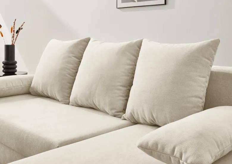 Ecksofa mit Bettfunktion und Bettkasten creme Microfaser B/H/T: ca. 191x70x142 cm