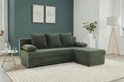 Ecksofa mit Bettfunktion und Bettkasten grün Microfaser B/H/T: ca. 191x70x142 cm