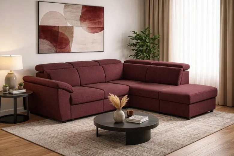 Ecksofa mit Bettfunktion und Bettkasten rostrot Flachgewebe B/H/T: ca. 280x108x235 cm
