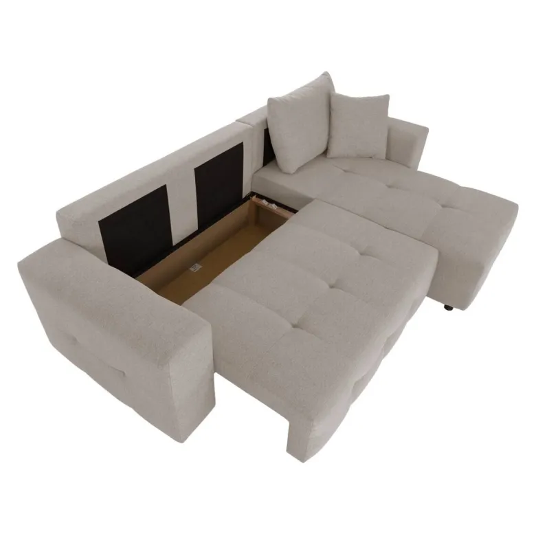 Ecksofa mit Bettfunktion und Bettkasten hellgrau Webstoff B/H/T: ca. 247x83x162 cm