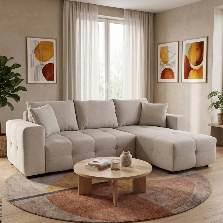 Ecksofa mit Bettfunktion und Bettkasten hellgrau Webstoff B/H/T: ca. 247x83x162 cm