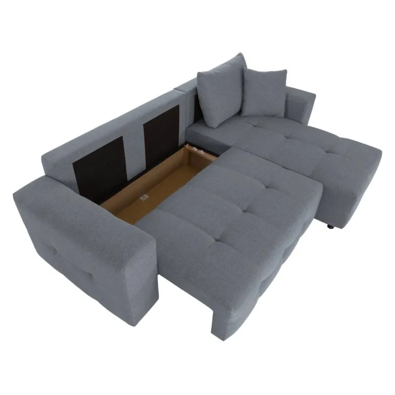Ecksofa mit Bettfunktion und Bettkasten grau Webstoff B/H/T: ca. 247x83x162 cm
