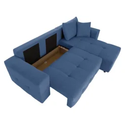 Ecksofa mit Bettfunktion und Bettkasten blau Webstoff B/H/T: ca. 247x83x162 cm