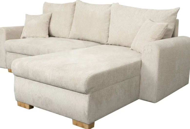 Ecksofa mit Bettfunktion und Bettkasten beige Microfaser B/H/T: ca. 224,5x90x168 cm