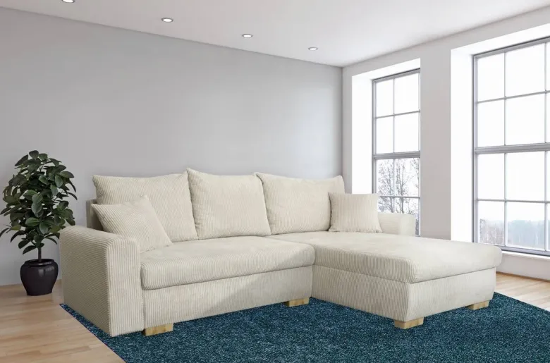 Ecksofa mit Bettfunktion und Bettkasten beige Microfaser B/H/T: ca. 224,5x90x168 cm