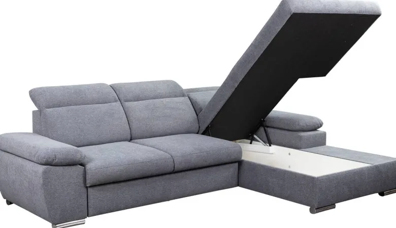 Ecksofa mit Bettfunktion und Bettkasten dunkelgrau Microfaser B/H/T: ca. 285x100x182 cm