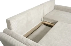 Ecksofa mit Bettfunktion und Bettkasten beige Velourstoff B/H/T: ca. 229x86x167 cm