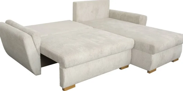 Ecksofa mit Bettfunktion und Bettkasten beige Velourstoff B/H/T: ca. 229x86x167 cm