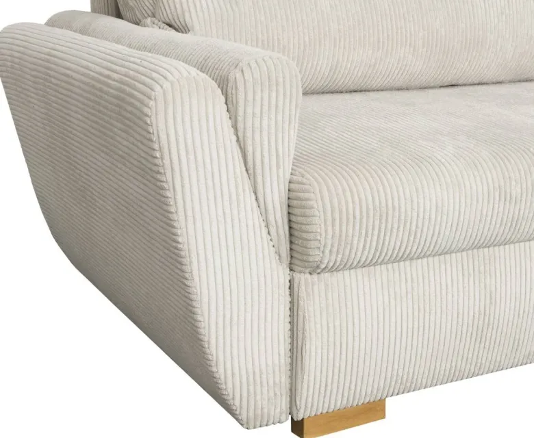 Ecksofa mit Bettfunktion und Bettkasten beige Velourstoff B/H/T: ca. 229x86x167 cm