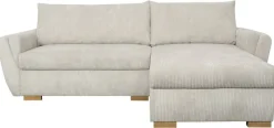 Ecksofa mit Bettfunktion und Bettkasten beige Velourstoff B/H/T: ca. 229x86x167 cm