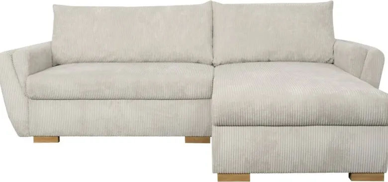 Ecksofa mit Bettfunktion und Bettkasten beige Velourstoff B/H/T: ca. 229x86x167 cm