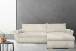 Ecksofa mit Bettfunktion und Bettkasten beige Velourstoff B/H/T: ca. 229x86x167 cm