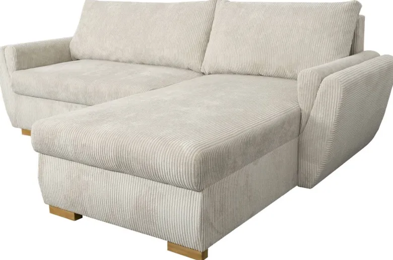 Ecksofa mit Bettfunktion und Bettkasten beige Velourstoff B/H/T: ca. 229x86x167 cm