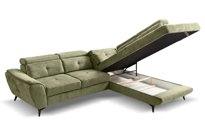 Ecksofa mit Bettfunktion und Bettkasten moosgrün Microfaser B/H/T: ca. 274x82x231 cm