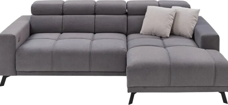 Ecksofa mit elektrischer Sitztiefenverstellung grau Microfaser B/H/T: ca. 247x99x170 cm