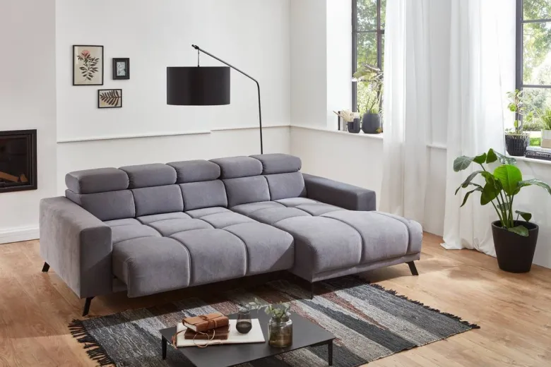 Ecksofa mit elektrischer Sitztiefenverstellung grau Microfaser B/H/T: ca. 247x99x170 cm