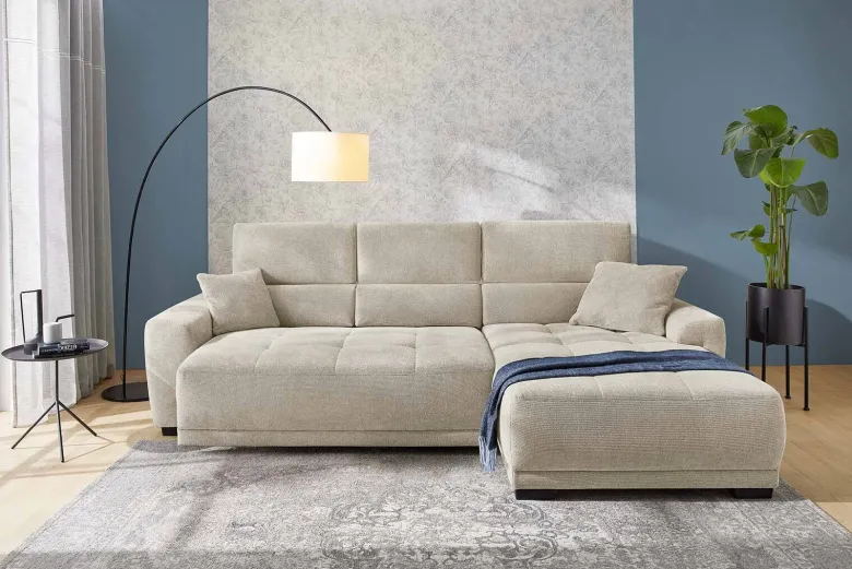 Ecksofa mit elektrischer Sitztiefenverstellung beige Microfaser B/H/T: ca. 296x105x200 cm