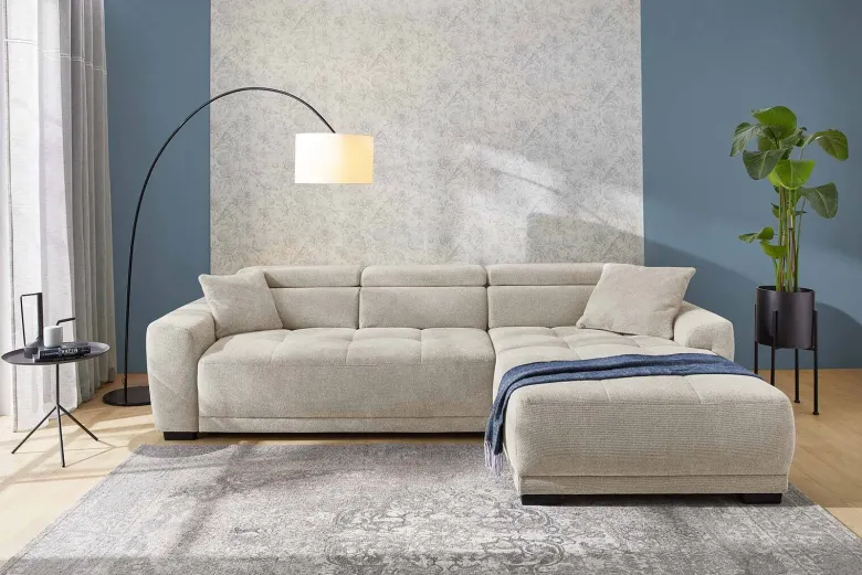 Ecksofa mit elektrischer Sitztiefenverstellung beige Microfaser B/H/T: ca. 296x105x200 cm