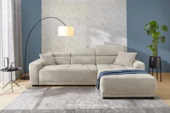 Ecksofa mit elektrischer Sitztiefenverstellung beige Microfaser B/H/T: ca. 296x105x200 cm