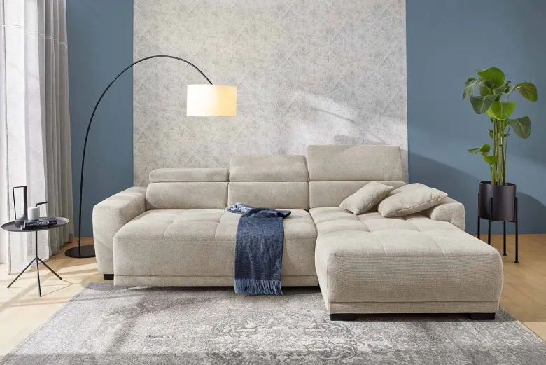 Ecksofa mit elektrischer Sitztiefenverstellung beige Microfaser B/H/T: ca. 296x105x200 cm