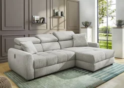 Ecksofa mit elektrischer XXL Sitztiefenverstellung hellgrau Flachgewebe B/H/T: ca. 270x109x175 cm