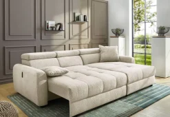 Ecksofa mit elektrischer XXL Sitztiefenverstellung beige Flachgewebe B/H/T: ca. 270x109x175 cm