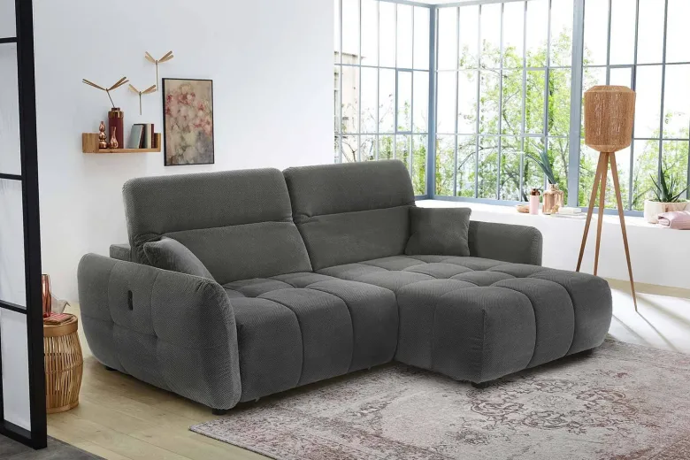 Ecksofa mit elektrischer XXL Sitztiefenverstellung grau Kord B/H/T: ca. 260x106x191 cm