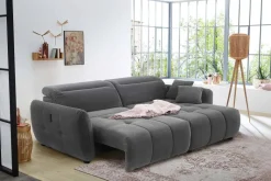 Ecksofa mit elektrischer XXL Sitztiefenverstellung grau Kord B/H/T: ca. 260x106x191 cm