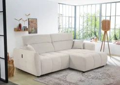 Ecksofa mit elektrischer XXL Sitztiefenverstellung hellbeige Kord B/H/T: ca. 260x106x191 cm