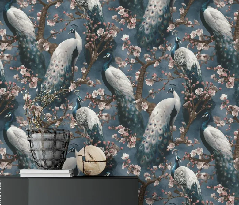 Erismann Vliestapete Pfau blau B/L: ca. 53x1005 cm